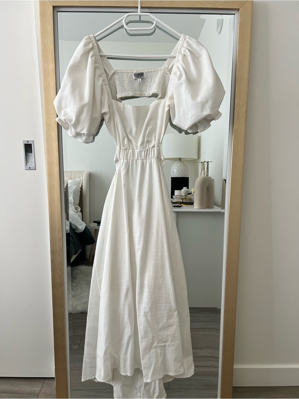 Puff Sleeve White Midi Dress